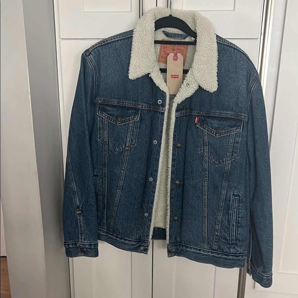 Levi's Blue and White Lightweight Shirt Jacket with Sherpa Collar